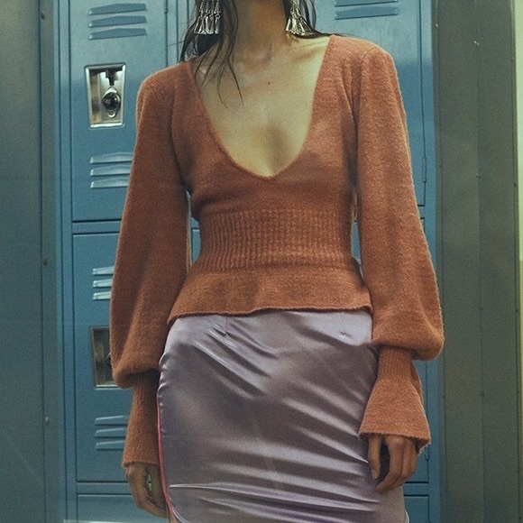 For Love And Lemons Sweaters - For Love & Lemons Knitz Davis Peplum Sweater in Rose V Neck Revolve XS